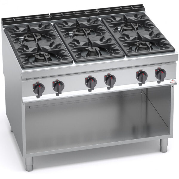 CUISINIERE 6 FEUX A GAZ SUR MEUBLE DIM 1200X900X900X BERTO'S G9F6M